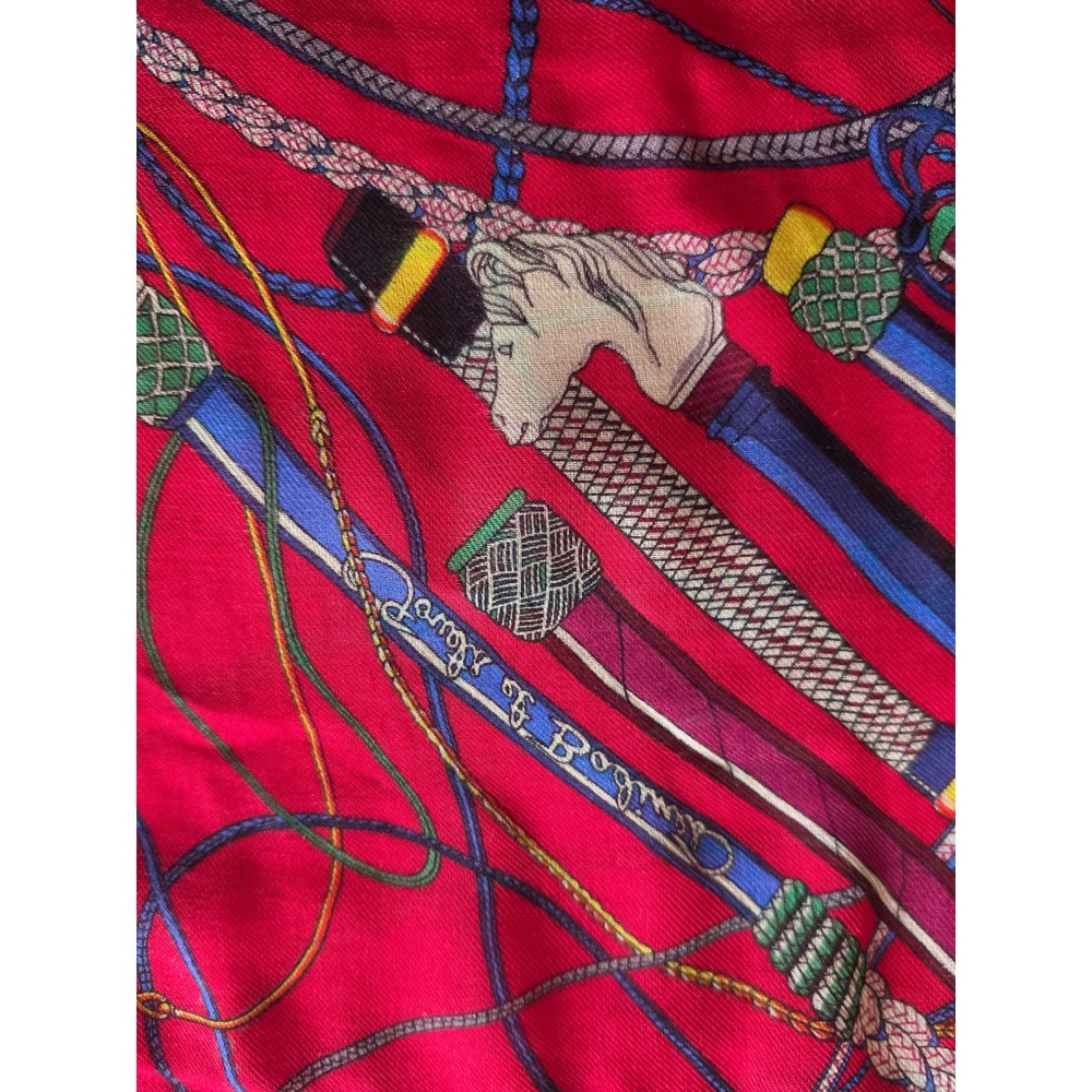 Hermes Red Twill Silk Fouets et Badines Iconic Equestrian Virginie Jamin Scarf - Picture 9 of 14